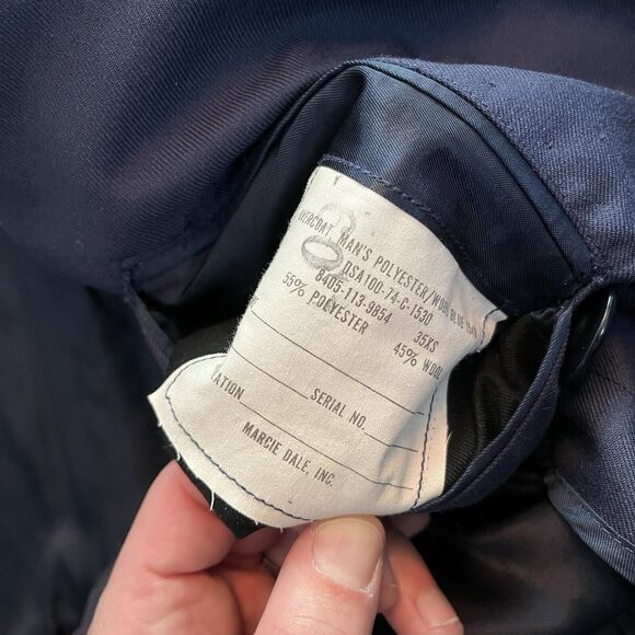 VINTAGE MARCIE DALE AIR FORCE OVERCOAT MENS 35 XS WOOL BLUE PEWTER BUTTONS 70s - Picture 10 of 13